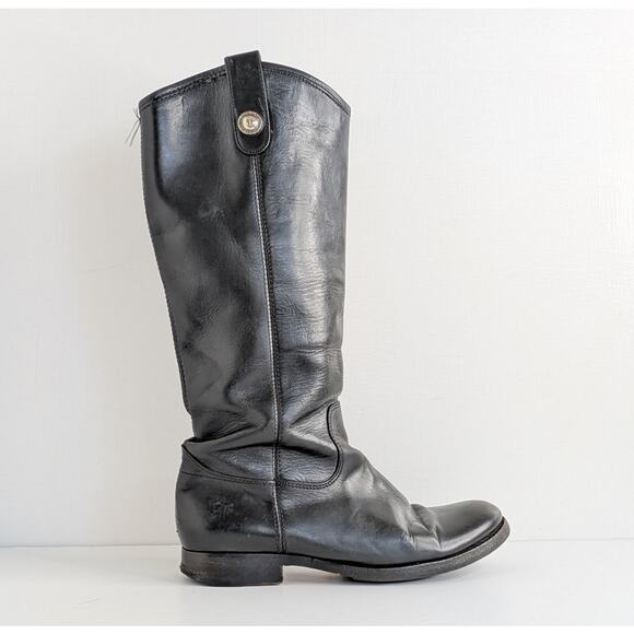 Frye Melissa Button Boots 7.5 Black Leather Tall Riding Knee High Equestrian - Picture 9 of 16
